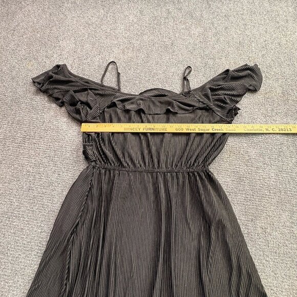 Candies Dress Women’s Large Black Cold Shoulder Plisse Ruffle Dark‎ Fairy Boho - Picture 12 of 14